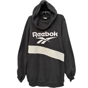 Reebok Classic Black Hoodie XL Spell Out Logo Kangaroo Pocket